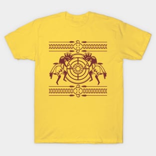 Native American Kokopelli Musicans - Sun Border 8 T-Shirt